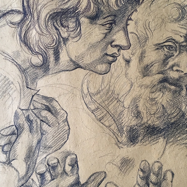 Studio di mani e teste